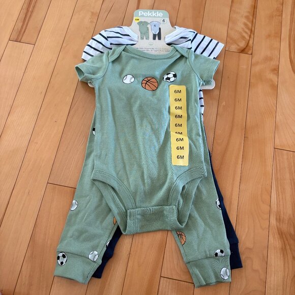 NEW Pekkle 4 piece Baby Outfit Set 6 months pants t-shirts - Picture 1 of 4